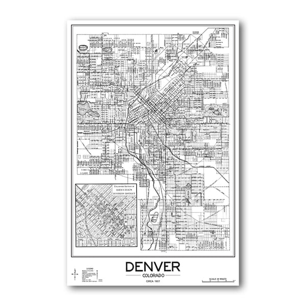 Print: Denver Map Circa 1907
